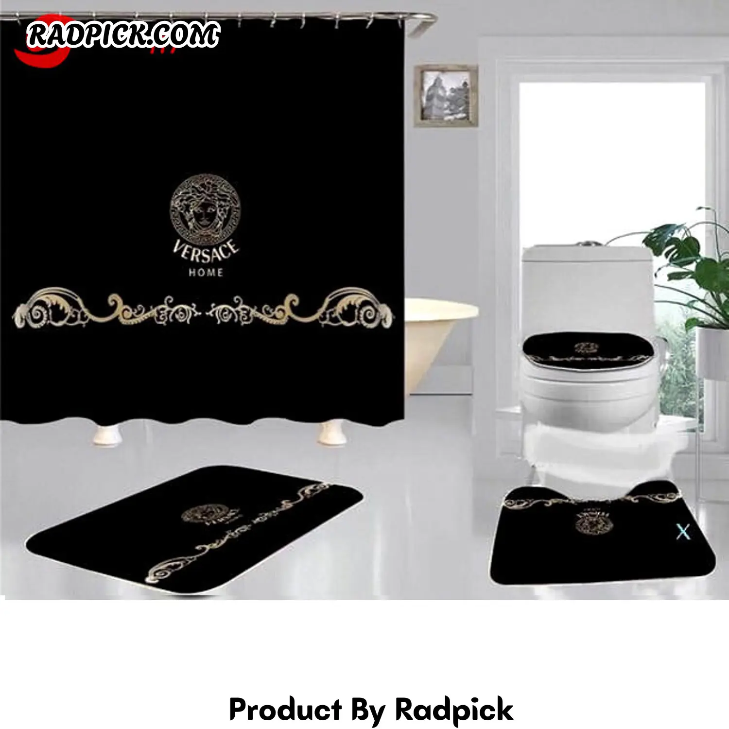 Gianni versace black bathroom set hot luxury shower curtain bath rug mat home decor 308 bathroom accessory sets rp387874